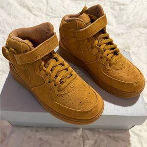 Nike Force 1 Kids Camel Brown Mid-Top Sneakers (PS)